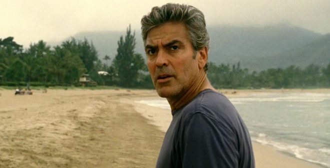 George Clooney on a beach in the movie Descendents